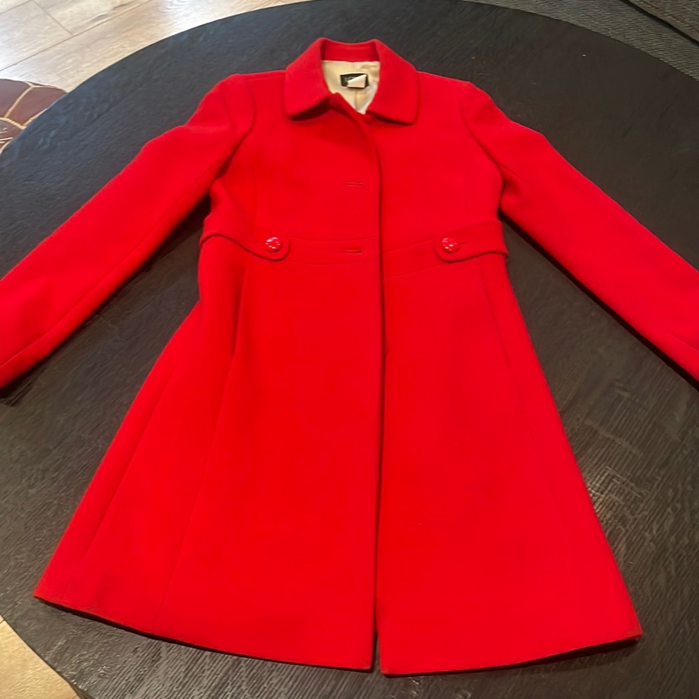 J Crew lined red coat, size zero.